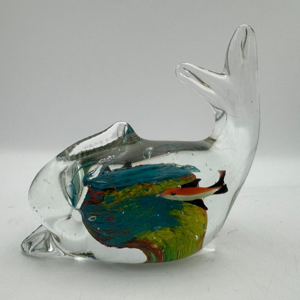 Murano Style Art Glass Dolphin Aquarium Fish Figurine Paperweight 5x4